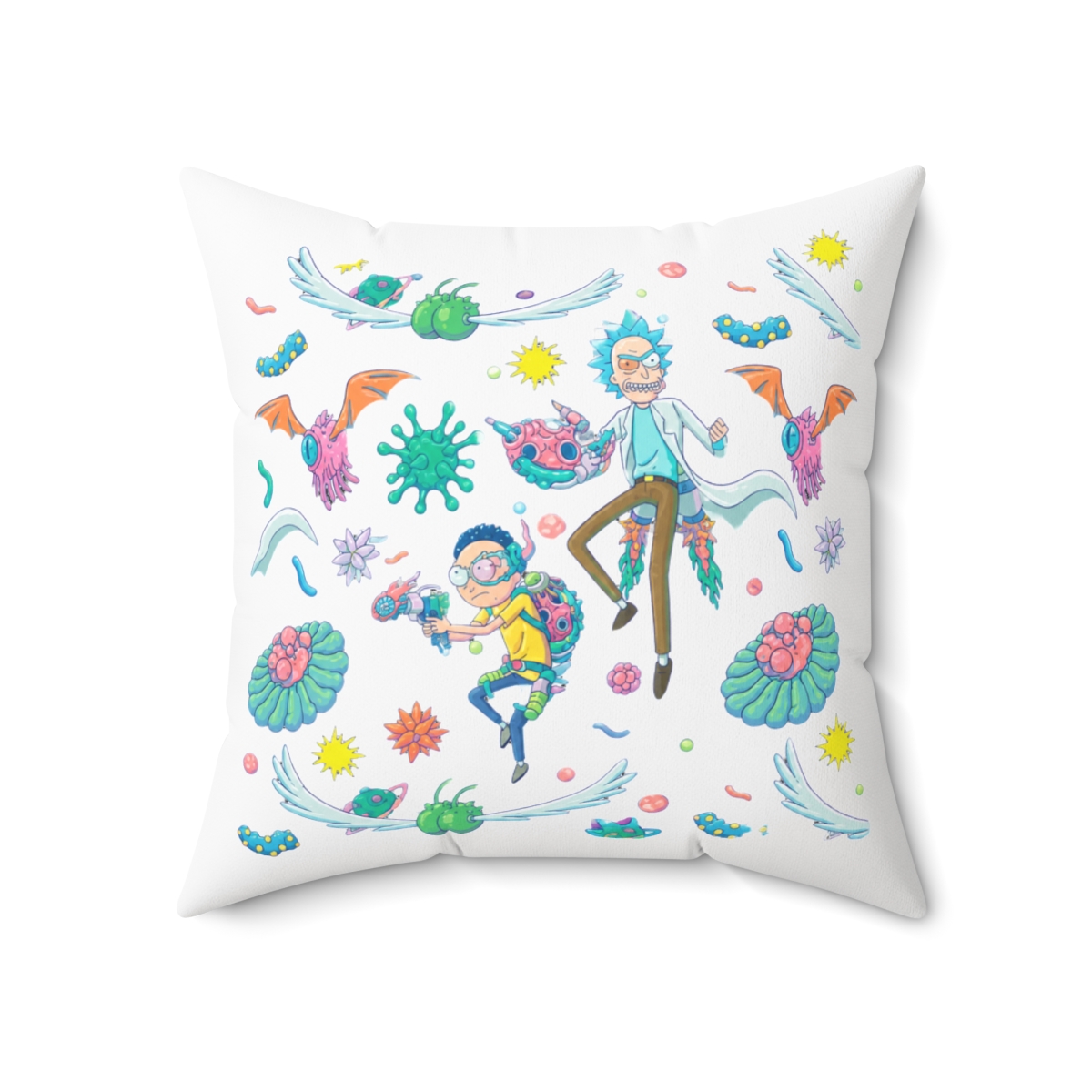 Rick and Morty Among Infected Cells Pattern Throw Pillow - alternate angle 5, merchandise