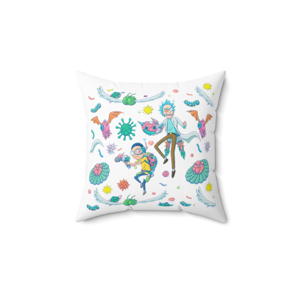 Rick and Morty Among Infected Cells Pattern Throw Pillow