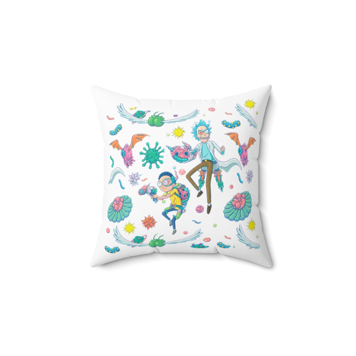 Rick and Morty Among Infected Cells Pattern Throw Pillow - alternate angle 1, merchandise