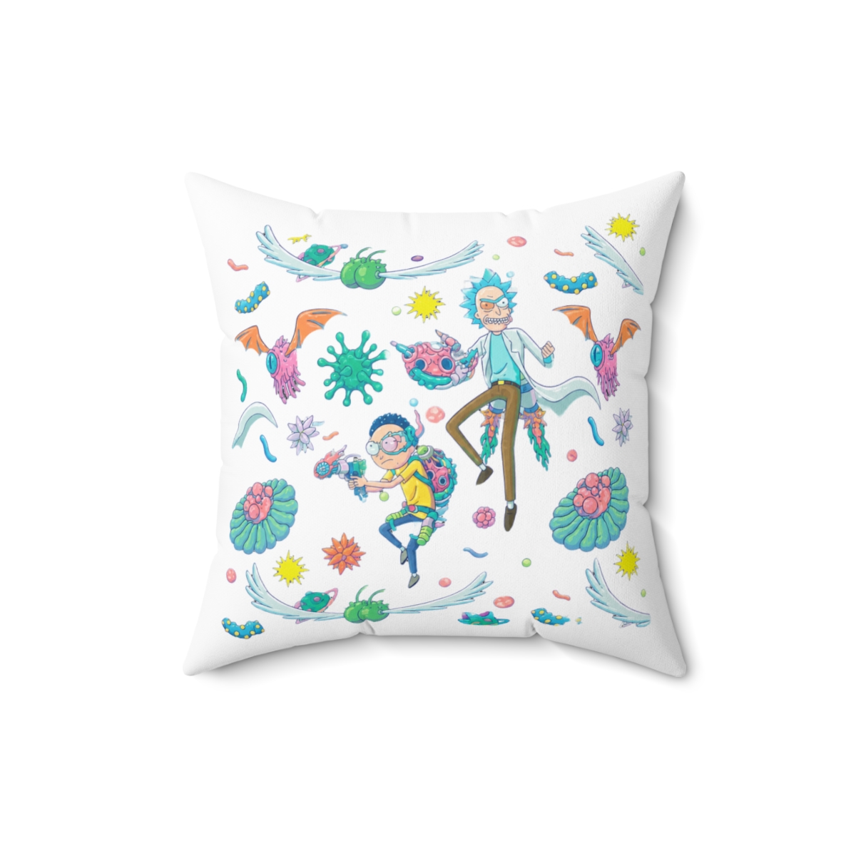Rick and Morty Among Infected Cells Pattern Throw Pillow - alternate angle 2, merchandise