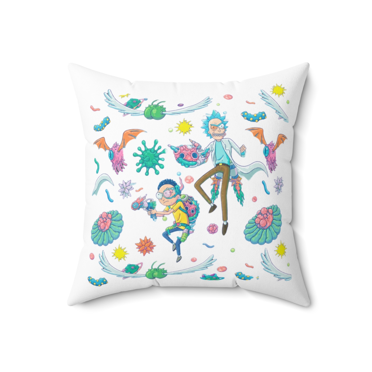 Rick and Morty Among Infected Cells Pattern Throw Pillow - alternate angle 3, merchandise