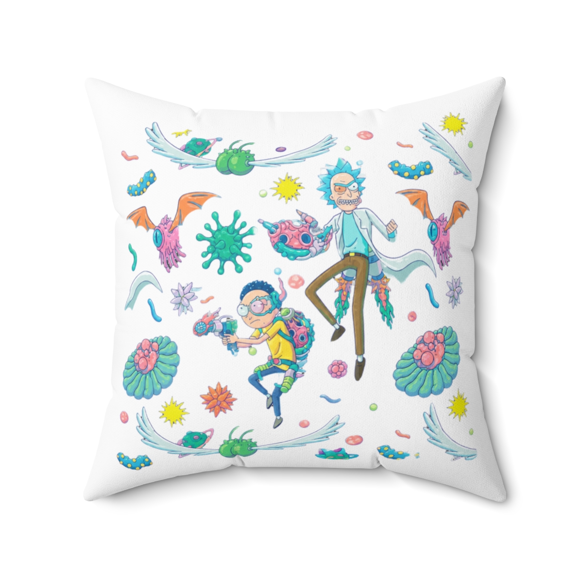 Rick and Morty Among Infected Cells Pattern Throw Pillow - alternate angle 4, merchandise