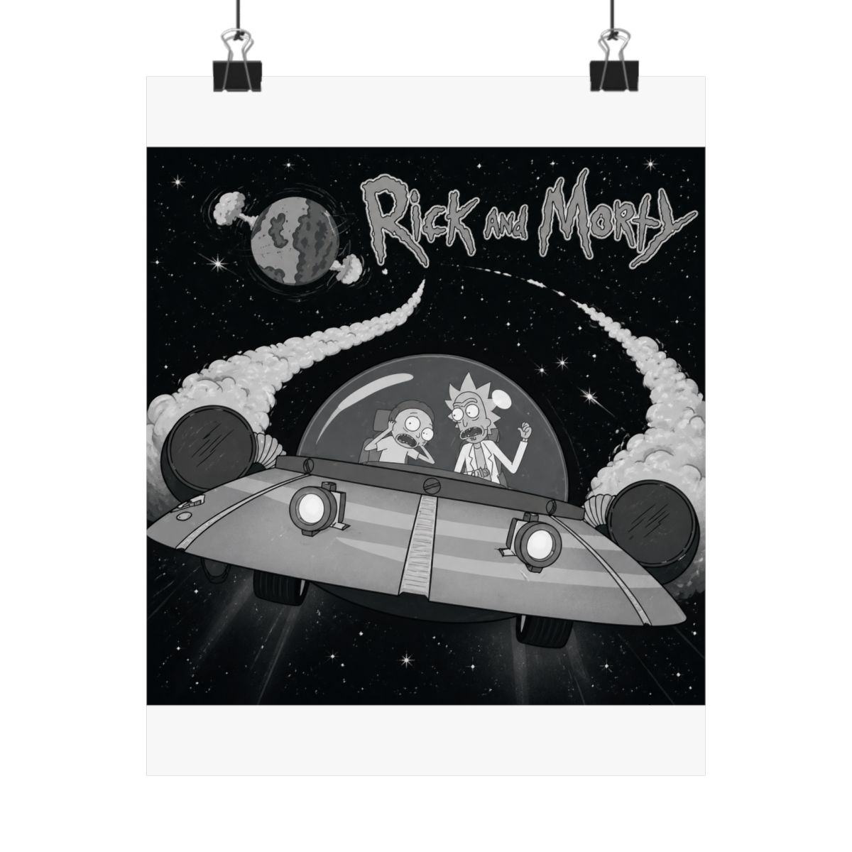 Rick and Morty Flying Off In Space Ship Poster
